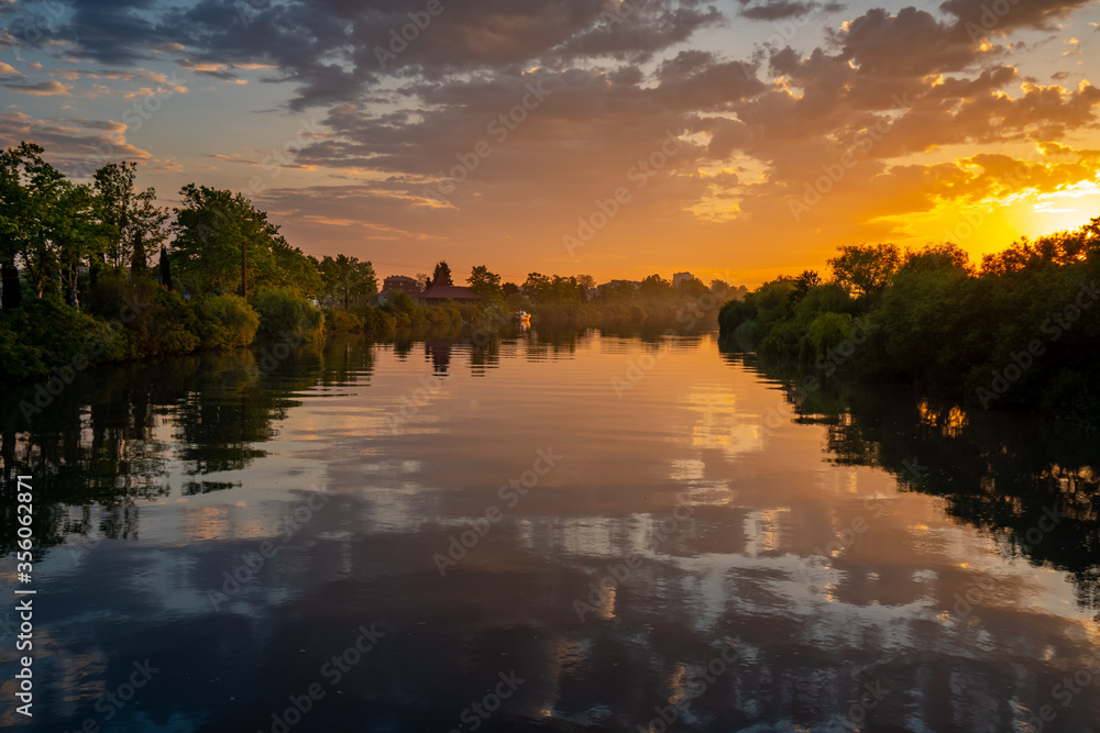 Fototapeta premium River Rioni in Poti in the morning sunrise, landscape
