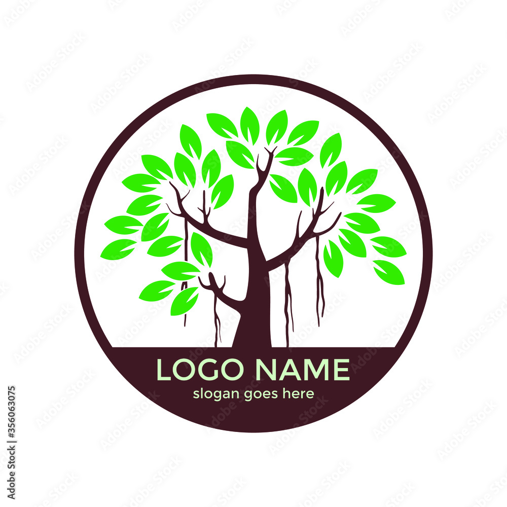 Obraz premium Banyan tree logo vector isolated on white