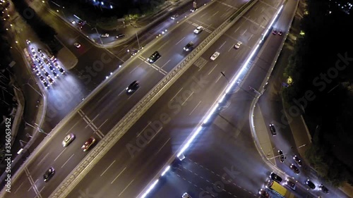 Aerial shot of Beijing's intersection in Sanlitun area at night photo