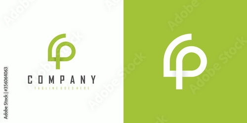 Abstract Initial Letter G and P Linked Logo. Green Linear Leaf Symbol isolated on Double Background. Usable for Branding and Nature Logos. Flat Vector Logo Design Template Element.