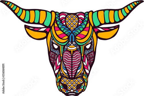 Colorful head of buffalo vector illustration, design by Global Stock Image Dot Com