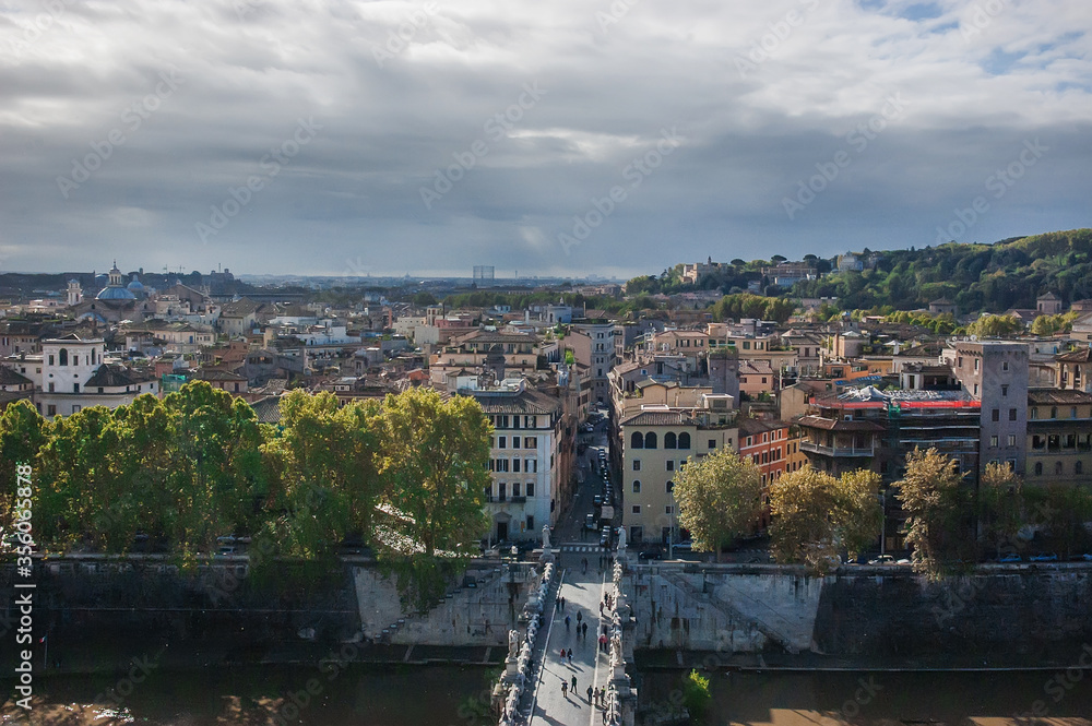 Panoramic above view of Sant Angelo's bridge in Rome
