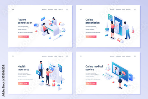 Isometric banners for health care and medical online services