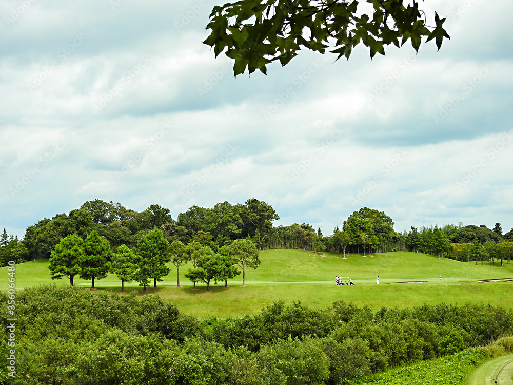 広いゴルフコース、木々に恵まれたゴルフコース、空の広さも感じません