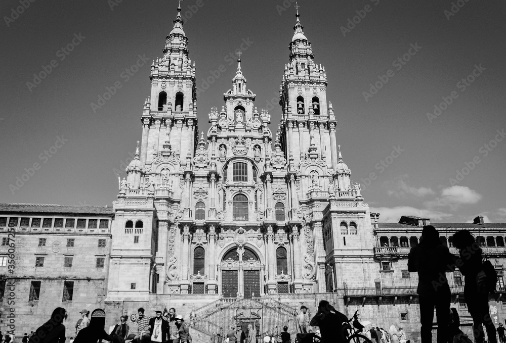 Obraz premium cathedral of Santiago of Compostela in black and white