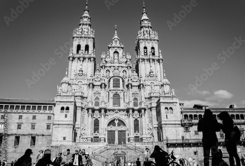 cathedral of Santiago of Compostela in black and white