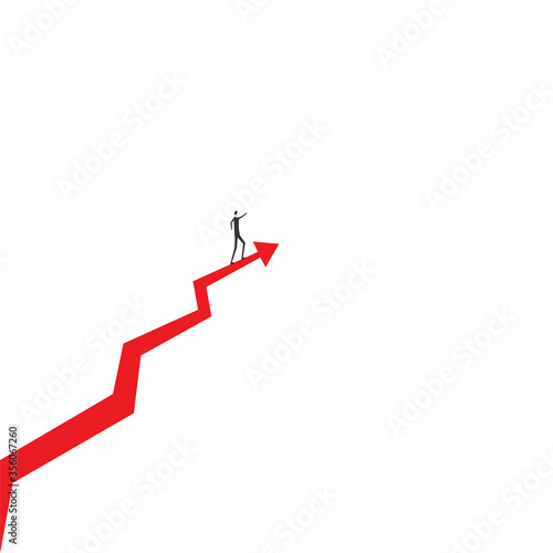 Business Growth/Stability Concept - Geschäftsmann steht auf Pfeil und zeigt in die Höhe. Wachstum. Erfolg.	
