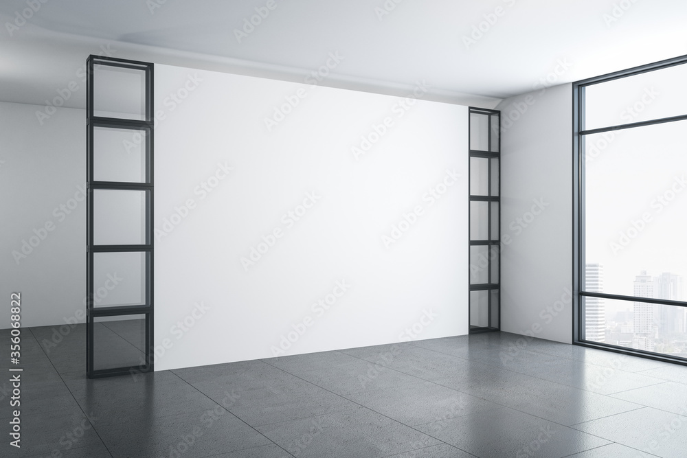 Contemporary exhibition interior hall with blank concrete wall Contemporary exhibition interior hall with blank concrete wall