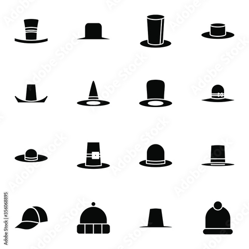 Hat, homburg and panama hat icon set. Simple cap, bowler and trilby solid icon sign concept. vector illustration. 
