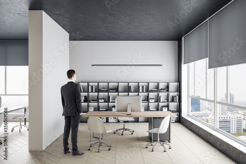 Businessman standing in luxury office interior