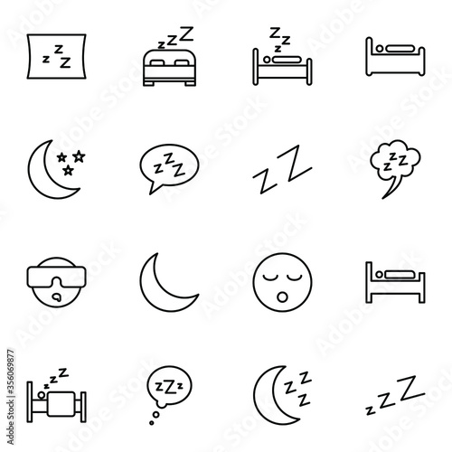 Sleep, bedroom icon set. Simple  sleeping, rest room, moon outline icon sign concept. 