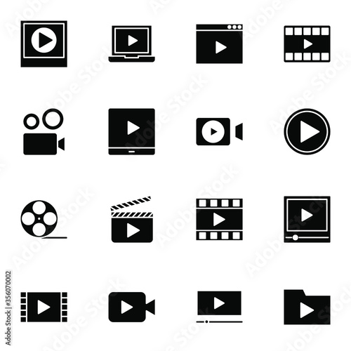 video player and media player icon set. simple video recorder solid icon sign concept. vector illustration. 