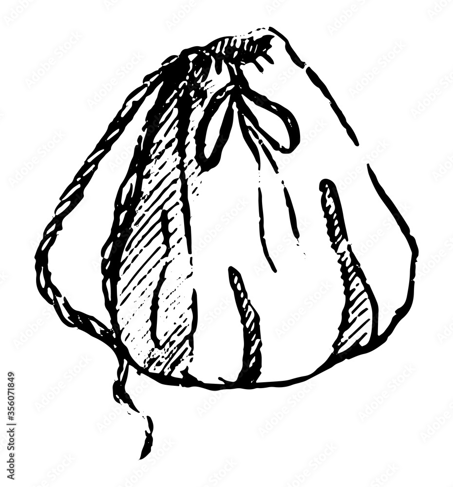 Simple vector hand drawn illustration. Small bag with strings, backpack. Graphic doodles, sketching. Contour drawing isolated on white. Primitive style single pictures for design, prints, card, poster Simple vector hand drawn illustration. Small bag with strings, backpack. Graphic doodles, sketching. Contour drawing isolated on white. Primitive style single pictures for design, prints, card, poster