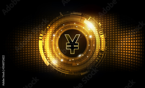 Chinese Yuan digital currency, Yuan currency futuristic digital money on gold abstract technology background worldwide network concept, vector illustration