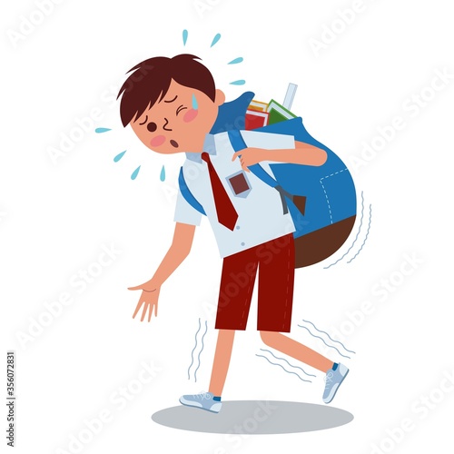 Indonesian elementary school children with a heavy educational burden carrying many books