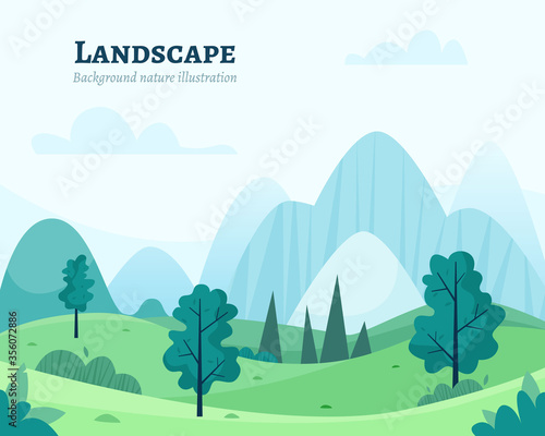 Nature park or forest outdoor background with trees. Flat cartoon style vector illustration.