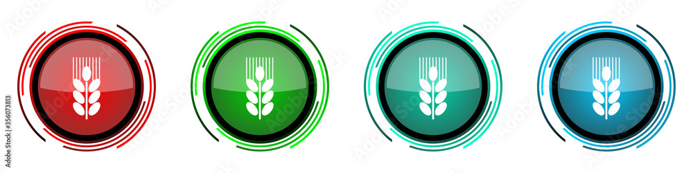 Grain round glossy vector icons, set of buttons for webdesign, internet and mobile phone applications in four colors options isolated on white background Grain round glossy vector icons, set of buttons for webdesign, internet and mobile phone applications in four colors options isolated on white background