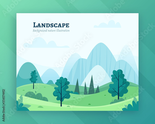 Nature park or forest outdoor background with trees. Flat cartoon style vector illustration.