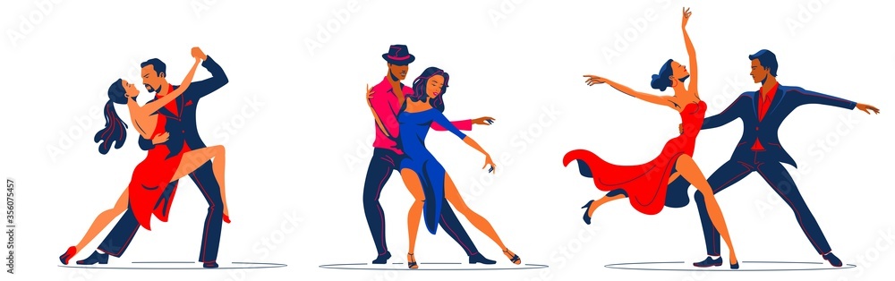 Couples dancing tango. dance figures. vector illustration - obrazy, fototapety, plakaty 