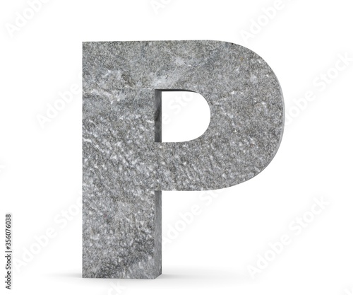 Concrete Capital Letter - P isolated on white background. 3D render Illustration