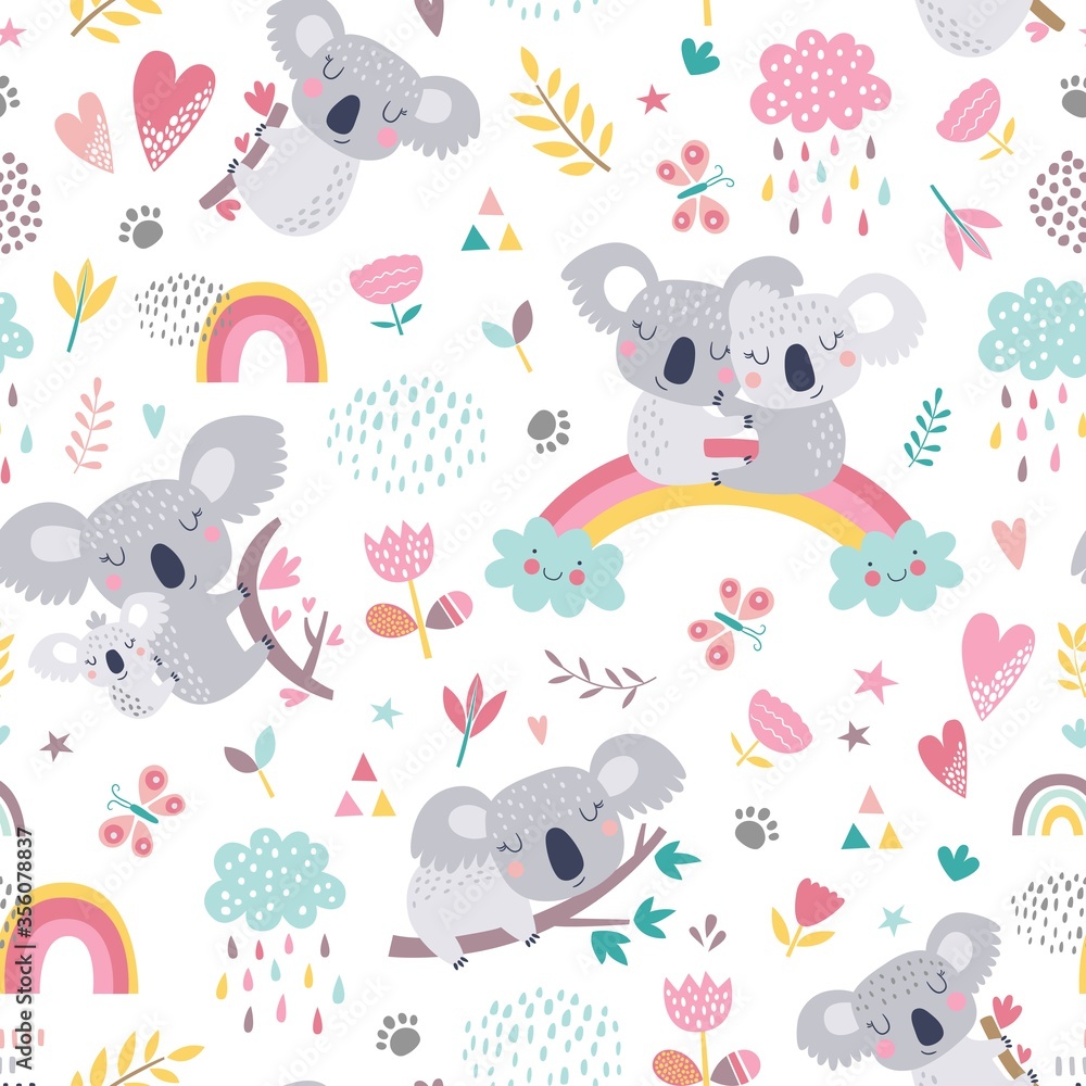 Vector seamless pattern with cute koala
