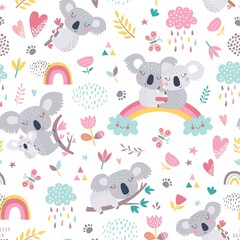 Fotobehang Uit de natuur patronen Schattige koala's patroon kinderkamer  © Angelina De Sol