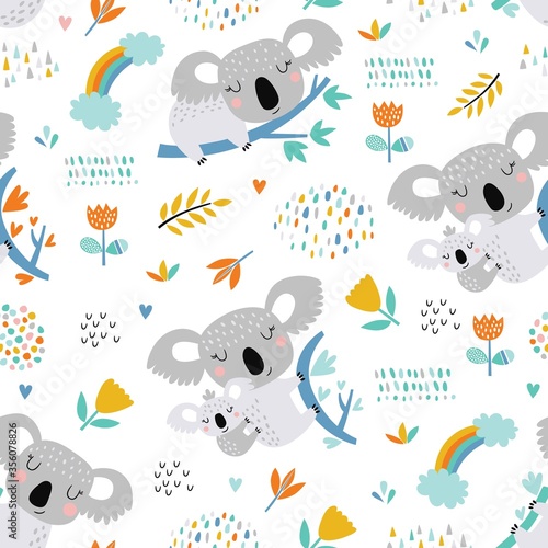 Vector seamless pattern with cute koala
