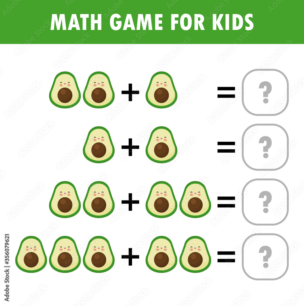 Flat Math Addition Mathematics educational game for children. Learning counting, addition ...