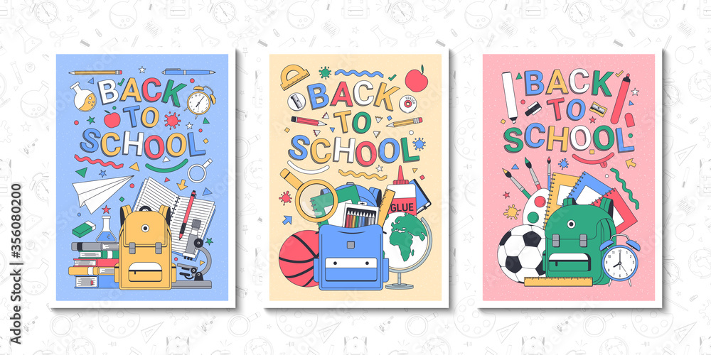 Back to school. School posters template for print or web. Vector illustration