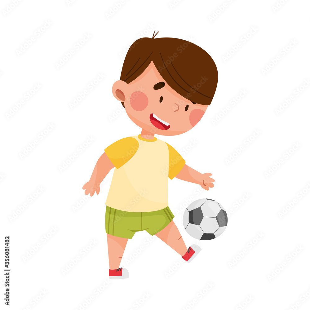 Boy Character Playing Football in the Yard Vector Illustration Boy Character Playing Football in the Yard Vector Illustration