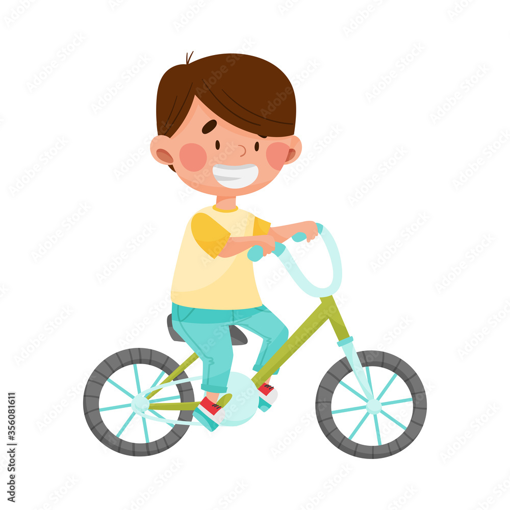 Cheerful Boy Character Cycling or Ride a Bike Outdoor Vector Illustration Cheerful Boy Character Cycling or Ride a Bike Outdoor Vector Illustration
