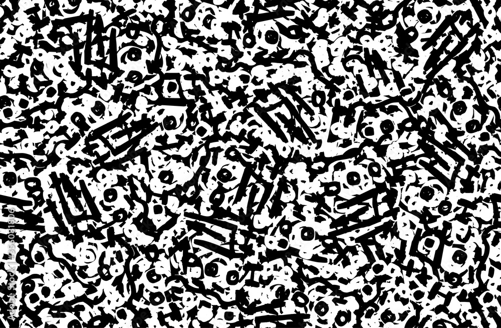 Black and white grunge background. Seamless abstract texture. A chaotic repeating pattern. Pop art handmade art