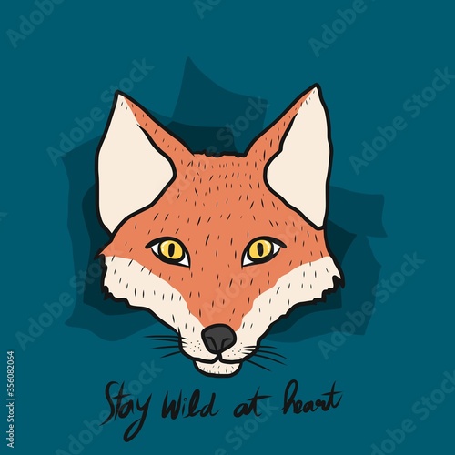 Fox face , Stay wild at heart  cartoon vector illustration