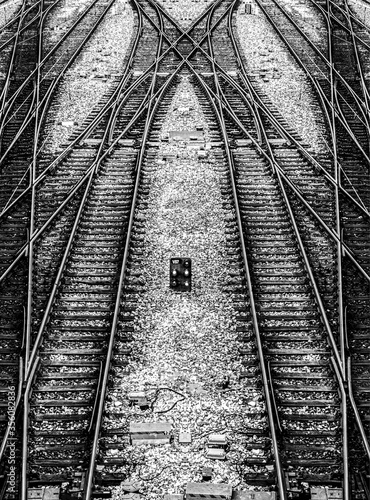 Black and white picture of railway tracks at Vienna West Station