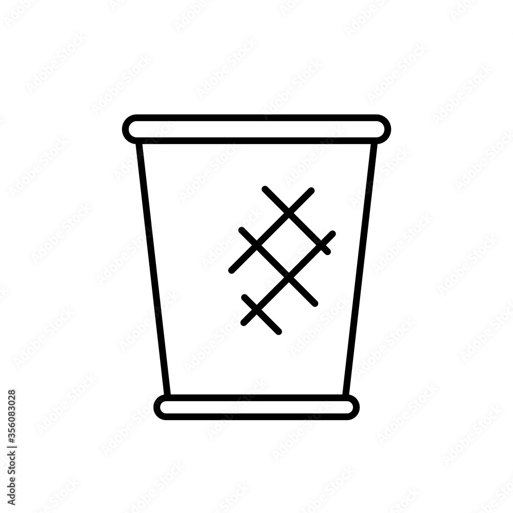 Mesh waste bin. Linear icon of wire trash can. Black simple illustration of metal grid garbage basket. Contour isolated vector emblem on white background