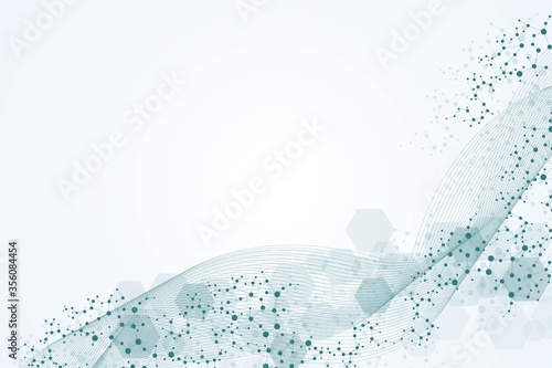 Science network pattern, connecting lines and dots. Technology hexagons structure or molecular connect elements.