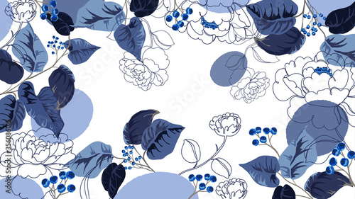 Luxury Blue floral wallpaper design vector, Rose flower pattern design background for wedding, banner, card, cover, and packaging design background. Vector illustration.