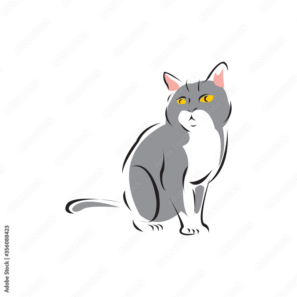 Cute grey cat cartoon isolated on a white in EPS10