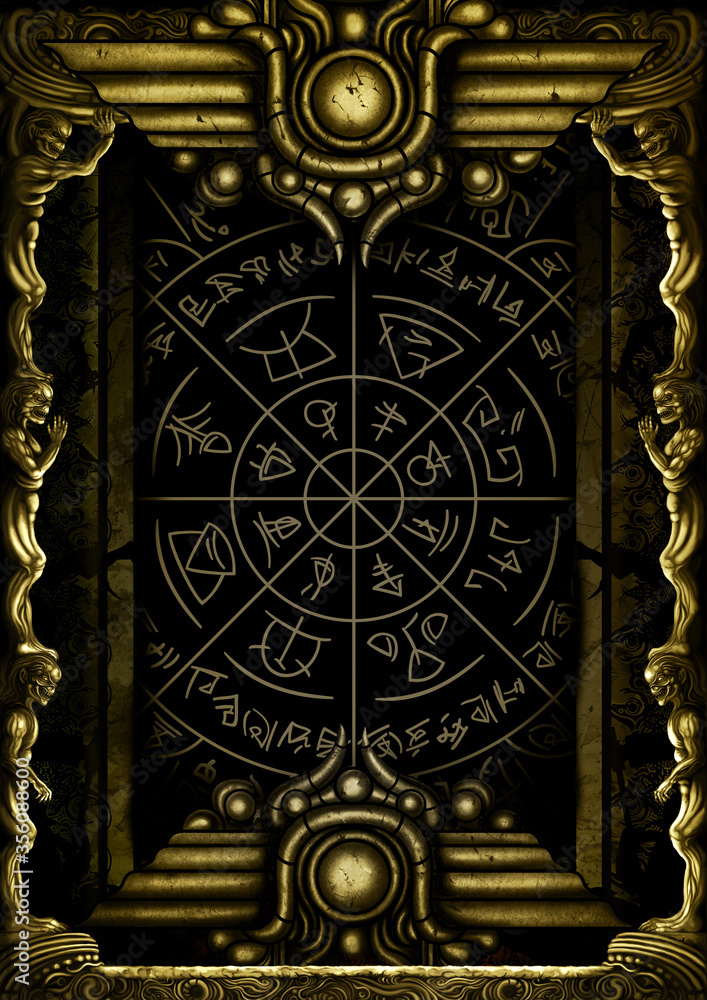 Fantasy magic ornamental background with a frame/ Illustration