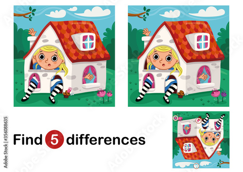 Find 5 differences education game for children. Vector illustration.