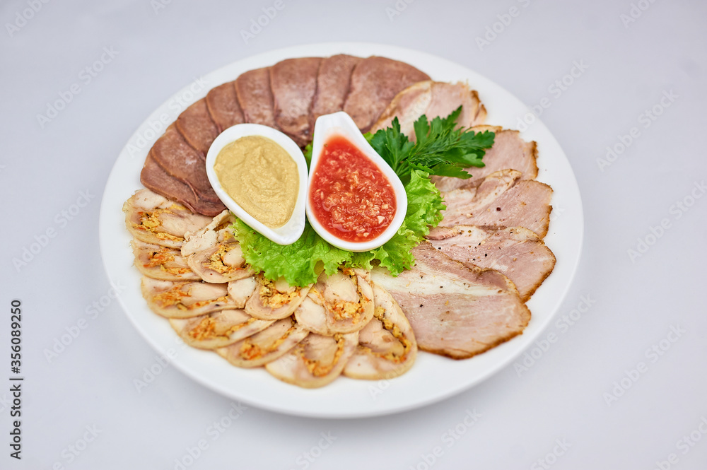 meat plate with mustard and horseradish whate meat plate with mustard and horseradish whate