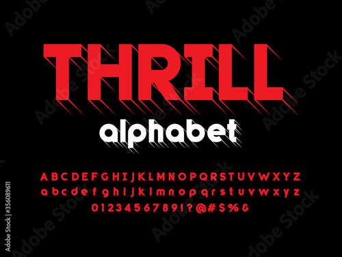 Vector of stylized modern alphabet design with uppercase, lowercase, numbers and symbols