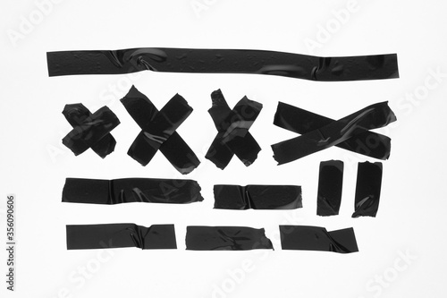 Fototapete Black adhesive duct tape isolated on white background, collection