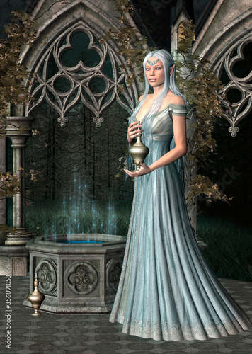 Fototapeta Young priestess with a magic potion in a secret place of worship