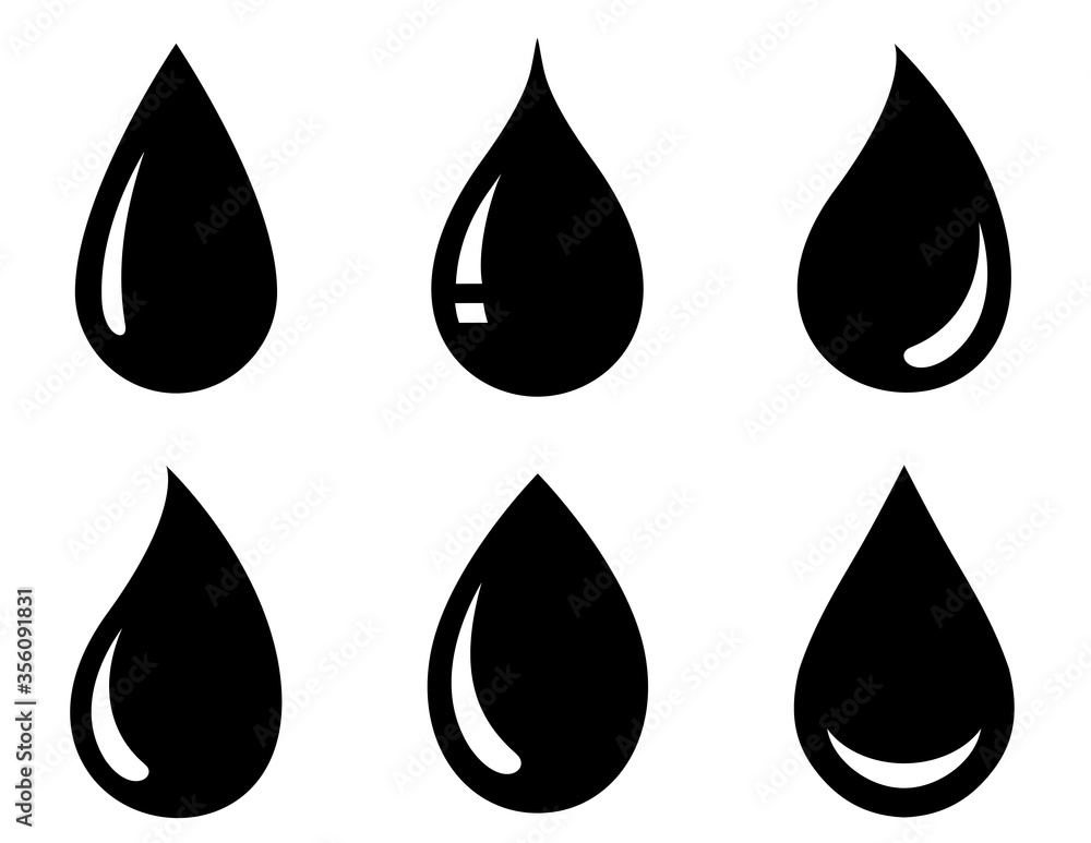 graphic set of black drop icons on white graphic set of black drop icons on white