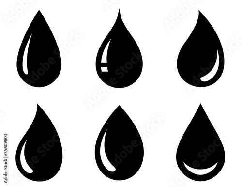 graphic set of black drop icons on white
