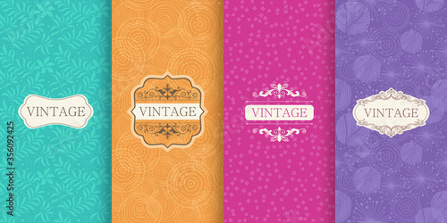 Set of Cute bright seamless patterns with frames. Seamless patchwork in turkish style on vibrant background. Islam, Arabic, Indian, ottoman motifs. Vector hand drawn illustration.