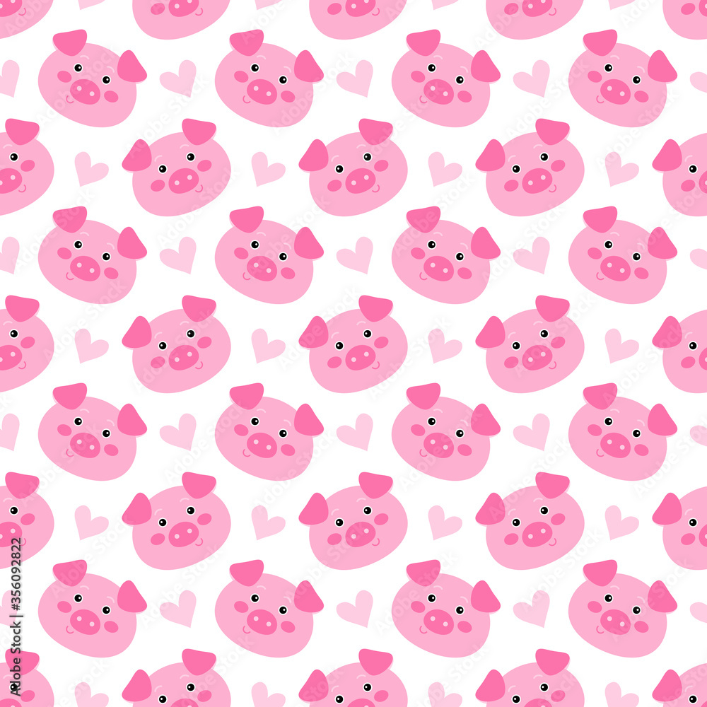 Fototapeta premium Seamless pattern with cute cartoon piglets