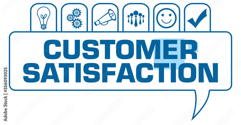 Customer Satisfaction Blue White Comment With Symbols On Top Customer Satisfaction Blue White Comment With Symbols On Top