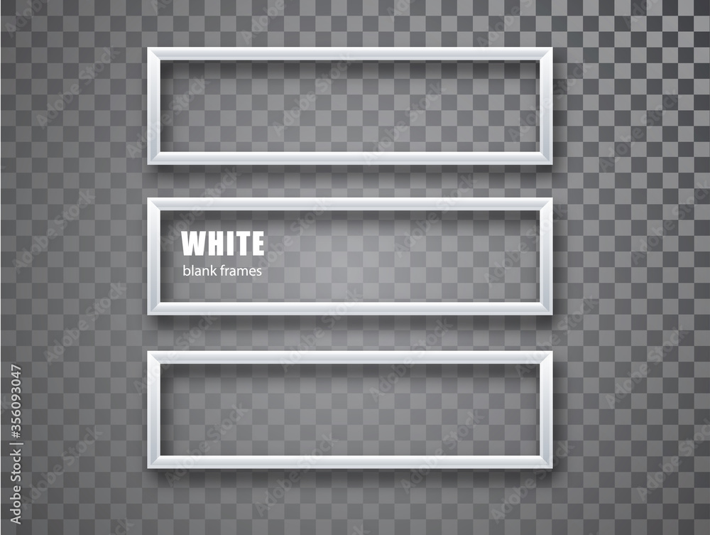 White Frame horizontal mockup template isolated on transparent background. White blank picture frames. Empty frame.